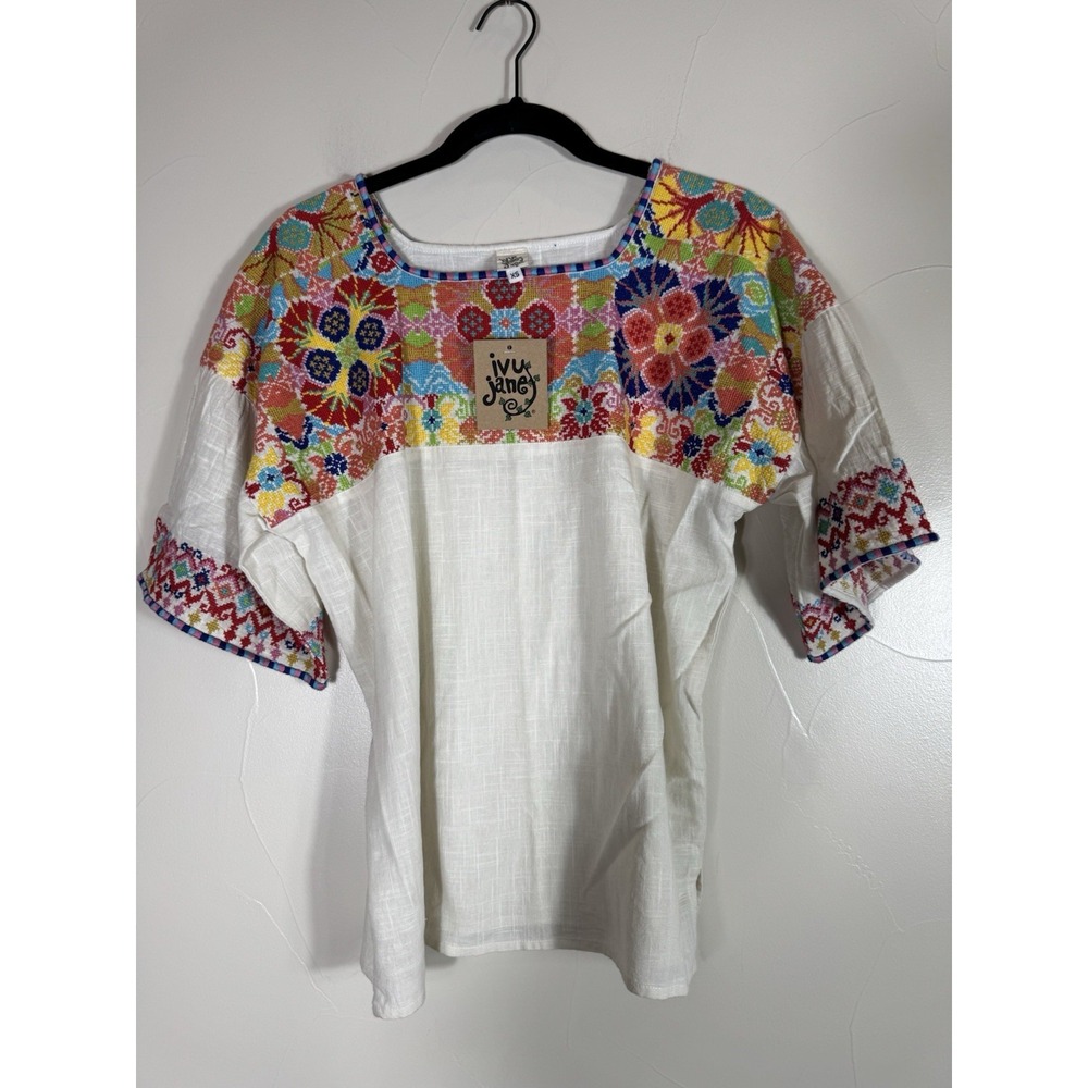 Ivy Jane Paisley Needlepoint Stitch Cotton Peplum‎ Tunic Top Floral Msrp $129